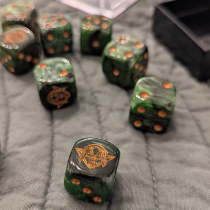 12 Pack of Goblin 16mm D6 Dice - Green/Yellow