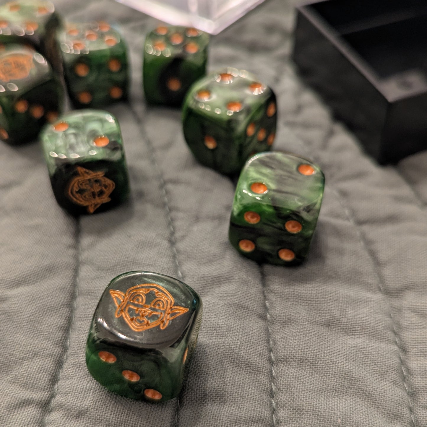 12 Pack of Goblin 16mm D6 Dice - Green/Yellow